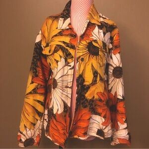 Chicos Design Floral denim style Jacket - Orange, Yellow, White Brown Size 3